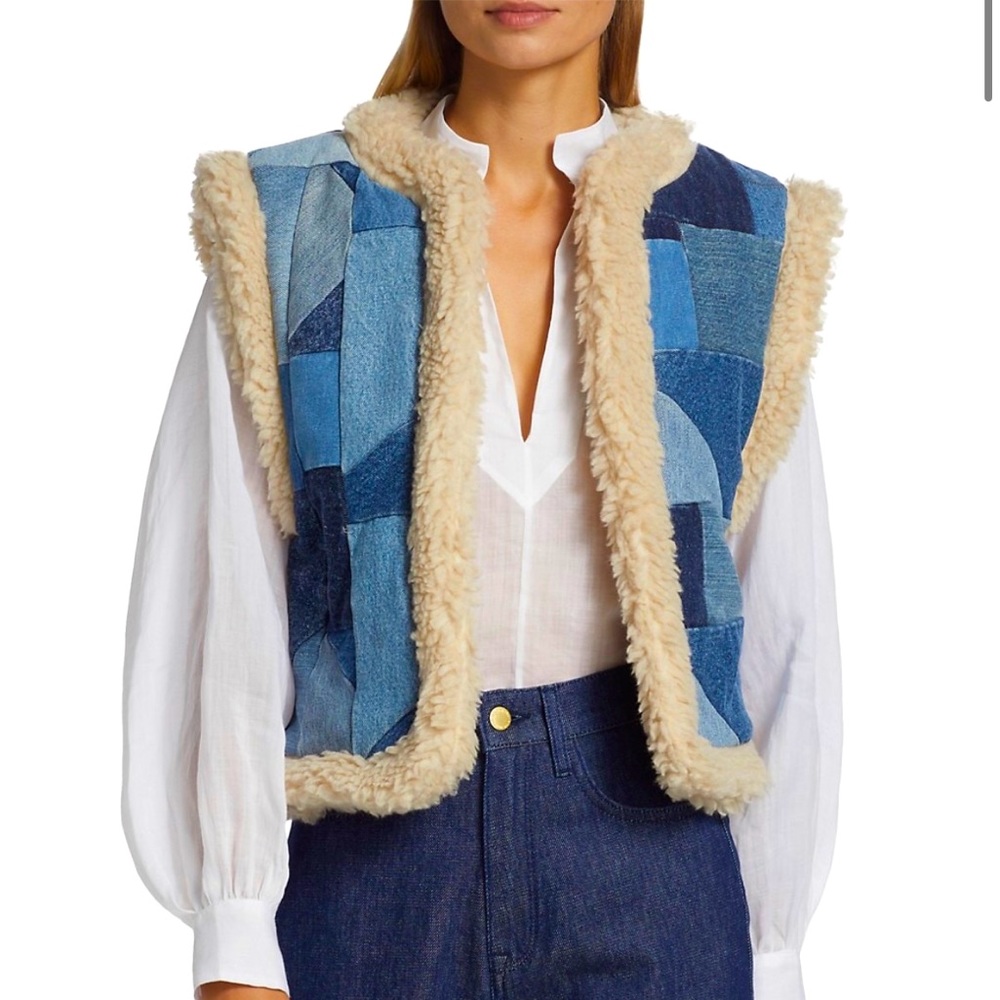 Sea New York Diego Patchwork Denim & Faux Fur Vest - NWT
